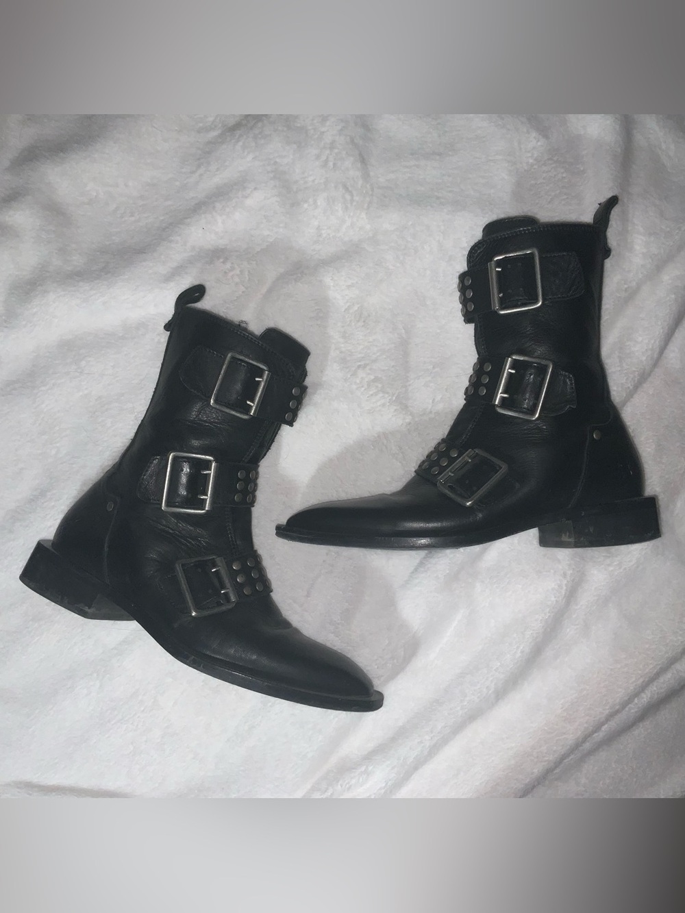 Fluevog black moto buckle boots woman’s 7